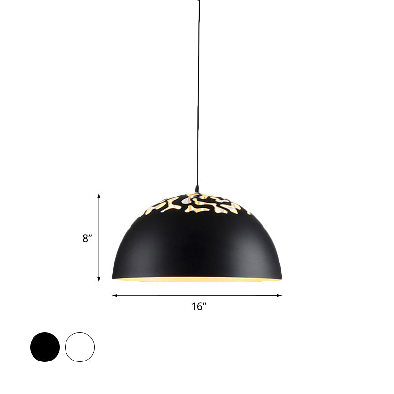 Modern Style Domed Metal Pendant Lamp - 14"/16"/20.5" Width - 1 Bulb - Dining Table Hanging Ceiling Light in White/Black