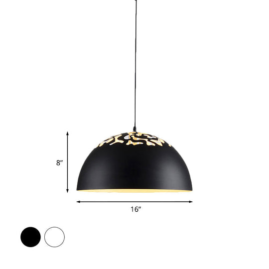 Modern Style Domed Metal Pendant Lamp - 14"/16"/20.5" Width - 1 Bulb - Dining Table Hanging Ceiling Light in White/Black