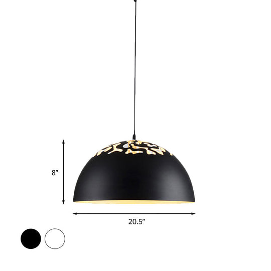 Modern Style Domed Metal Pendant Lamp - 14"/16"/20.5" Width - 1 Bulb - Dining Table Hanging Ceiling Light in White/Black