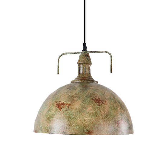 Antique Style Bronze/Wood Finish Wrought Iron Pendant Lamp for Warehouse - Domed Suspension Light w/ 1 Bulb