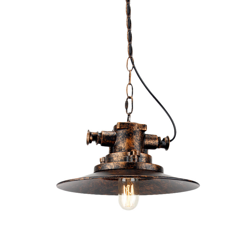 Antique Bronze Farmhouse Pendant Light - Wrought Iron with Flat Shade, 1 Light for Restaurants