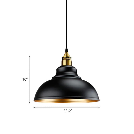 Black Metal Domed Pendant Light - Loft Style - 11.5"/14"/16" Dia - Ideal for Table