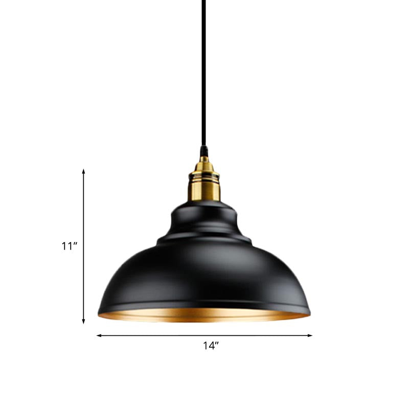 Black Metal Domed Pendant Light - Loft Style - 11.5"/14"/16" Dia - Ideal for Table