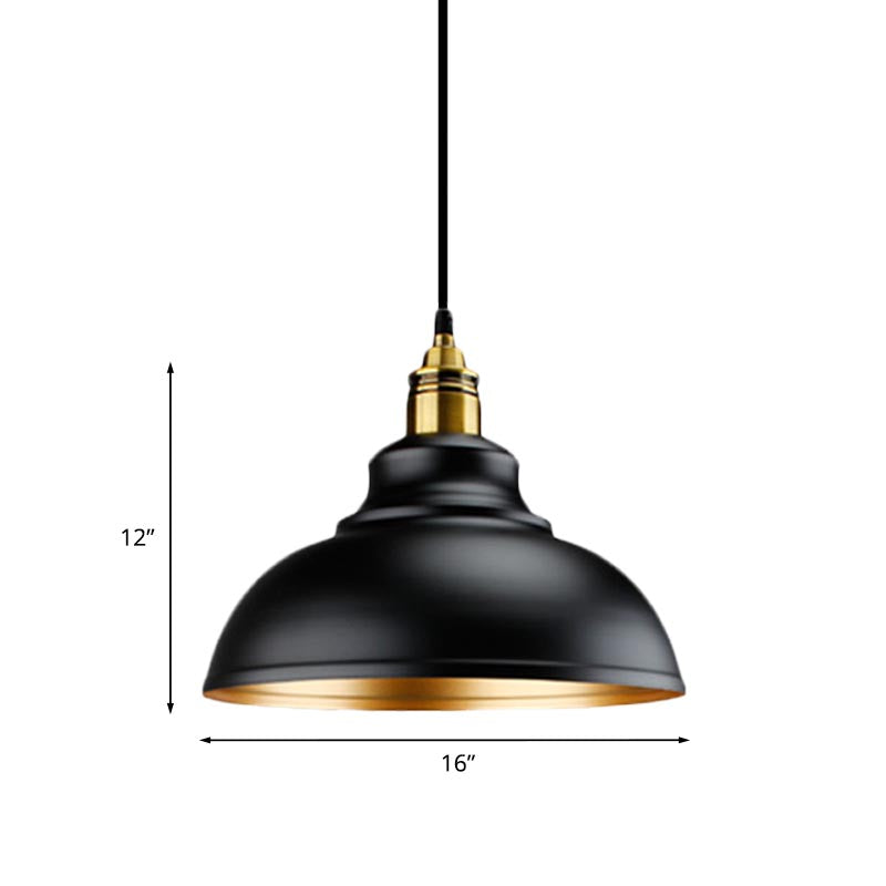 Black Metal Domed Pendant Light - Loft Style - 11.5"/14"/16" Dia - Ideal for Table