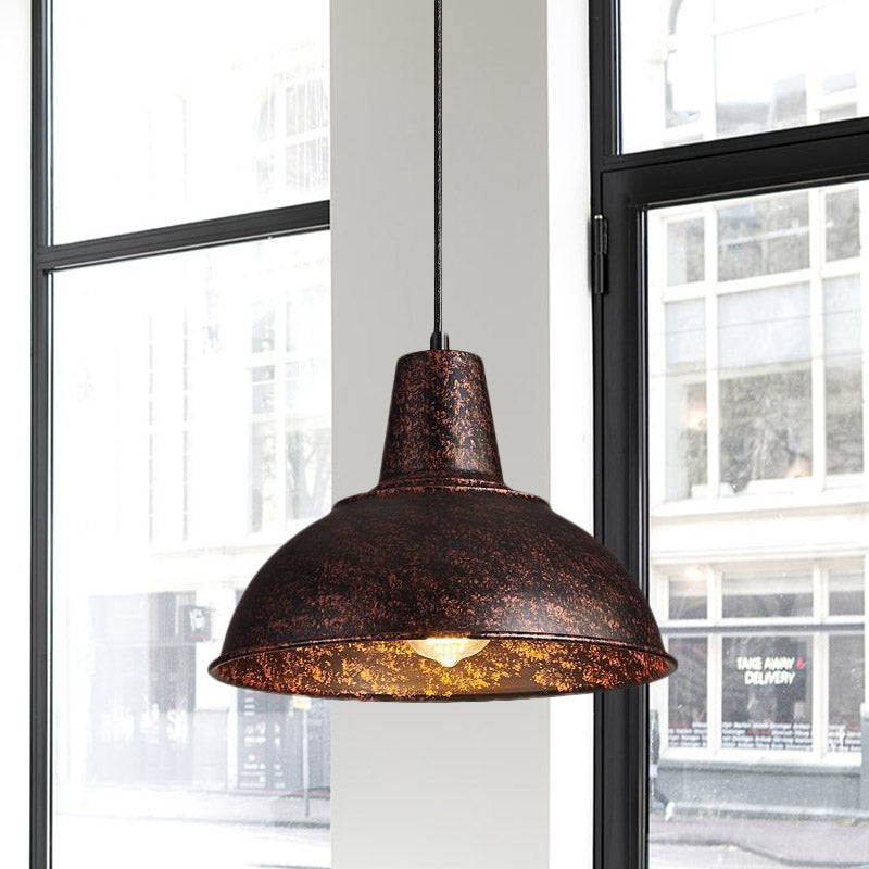 Vintage Domed Pendant Light With Metallic Finish And Hanging Cord In Black/White Rust