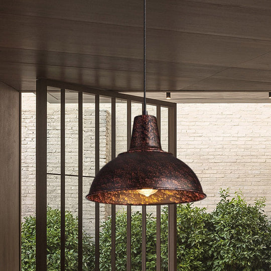 Vintage Domed Pendant Light With Metallic Finish And Hanging Cord In Black/White