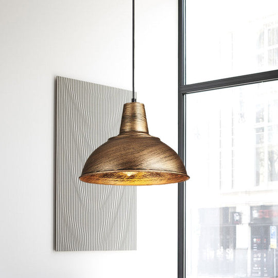 Vintage Domed Pendant Light With Metallic Finish And Hanging Cord In Black/White