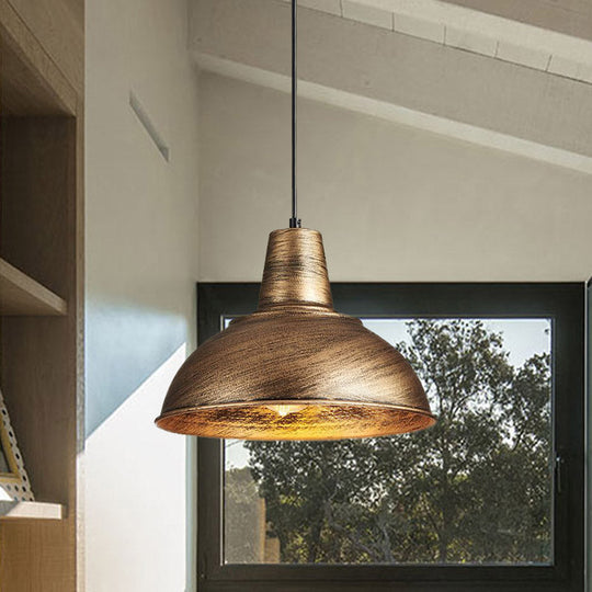 Vintage Domed Pendant Light With Metallic Finish And Hanging Cord In Black/White