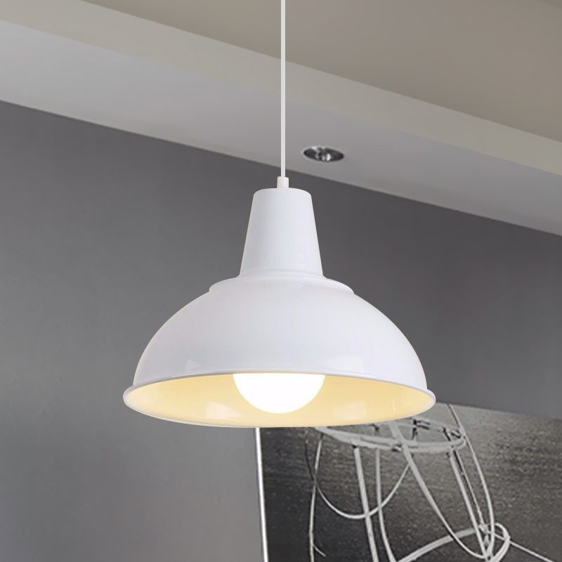 Vintage Domed Pendant Light With Metallic Finish And Hanging Cord In Black/White White