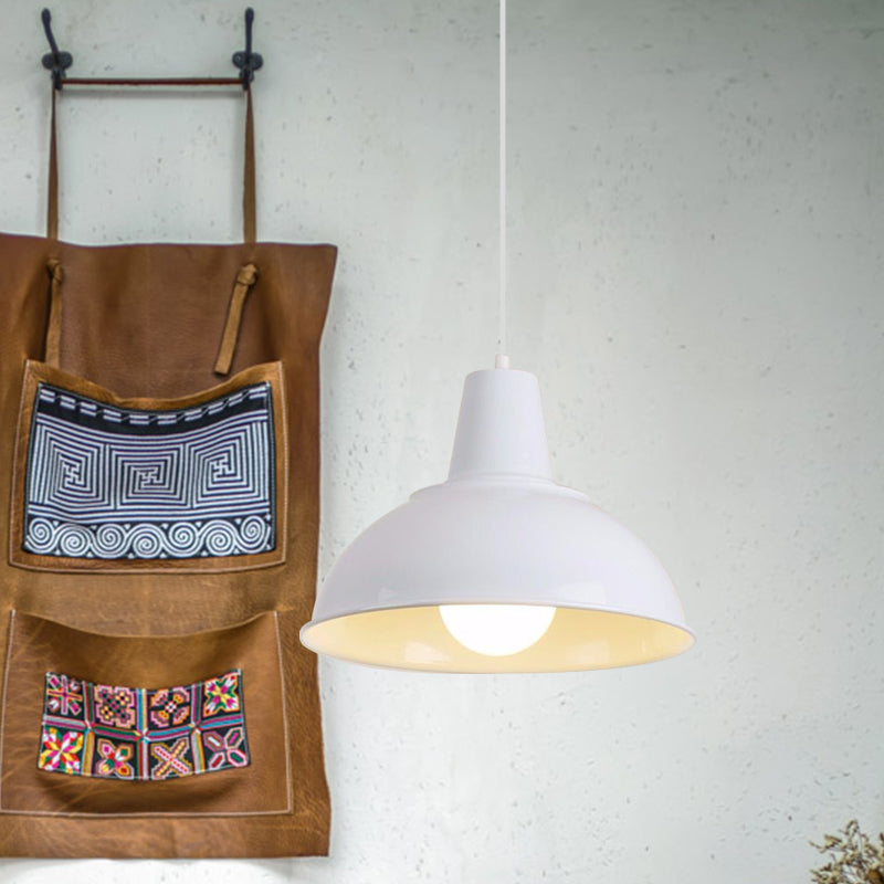 Vintage Domed Pendant Light With Metallic Finish And Hanging Cord In Black/White