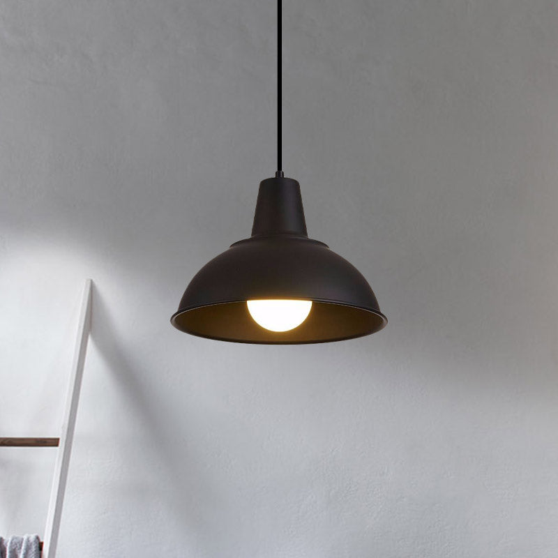 Vintage Domed Pendant Light With Metallic Finish And Hanging Cord In Black/White