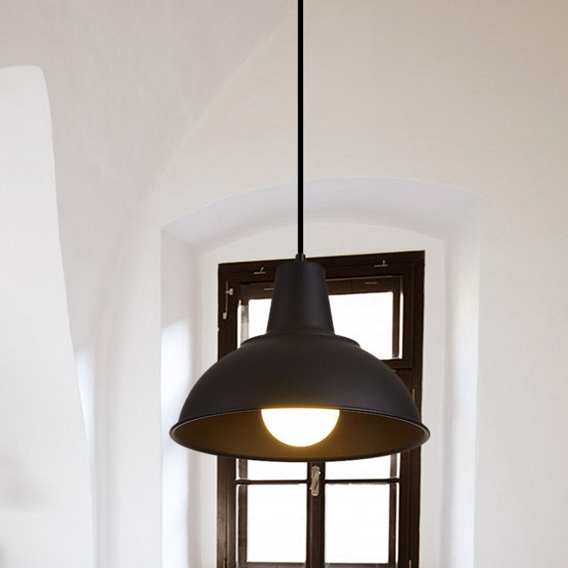 Vintage Domed Pendant Light With Metallic Finish And Hanging Cord In Black/White