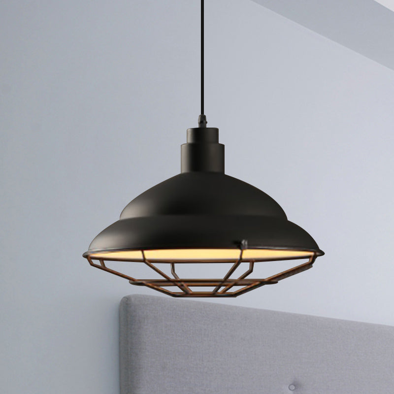 Retro Double Bubble Pendant Lamp: Metallic 1-Light Hanging Ceiling Light in Black/White for Coffee Shop