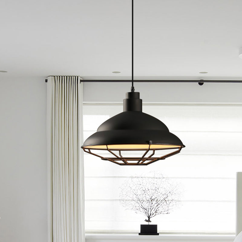 Retro Double Bubble Pendant Lamp: Metallic 1-Light Hanging Ceiling Light in Black/White for Coffee Shop