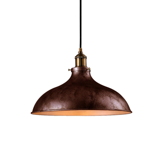 Farmhouse 1-Head Pendant Ceiling Light: Rustic Wrought Iron Bowl Lamp in Farmhouse Style - Silver/Rust