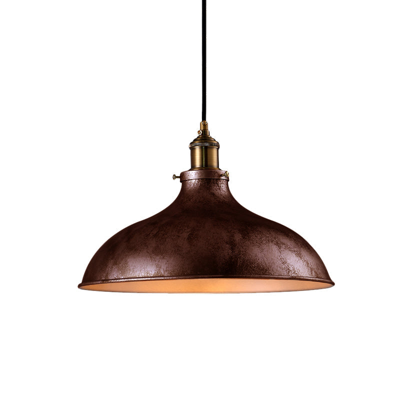 Rustic Farmhouse Bowl Pendant Ceiling Light - Wrought Iron 1 Head Rust/Silver Finish