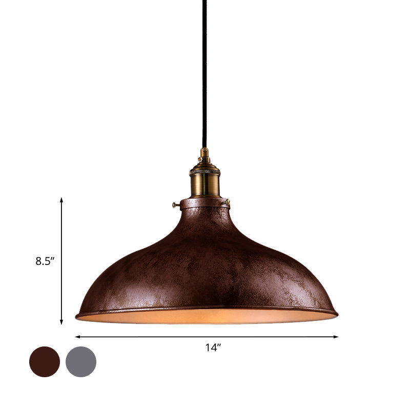 Farmhouse 1-Head Pendant Ceiling Light: Rustic Wrought Iron Bowl Lamp in Farmhouse Style - Silver/Rust