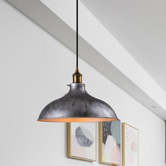 Farmhouse 1-Head Pendant Ceiling Light: Rustic Wrought Iron Bowl Lamp in Farmhouse Style - Silver/Rust