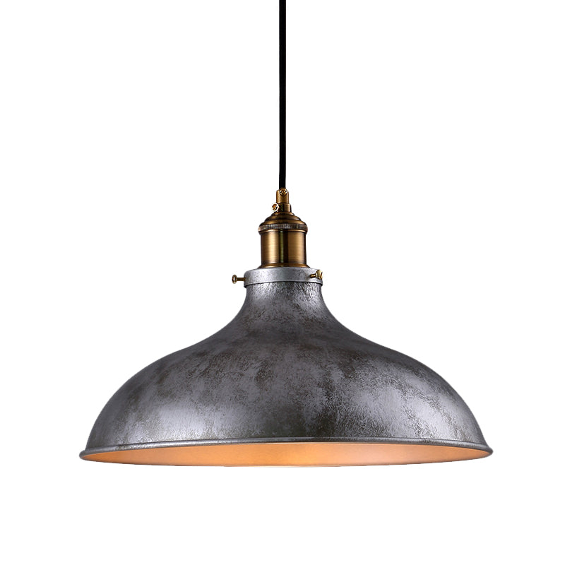 Farmhouse 1-Head Pendant Ceiling Light: Rustic Wrought Iron Bowl Lamp in Farmhouse Style - Silver/Rust