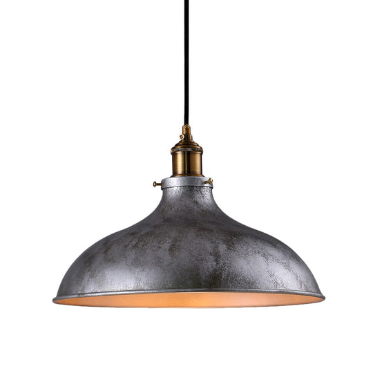 Farmhouse 1-Head Pendant Ceiling Light: Rustic Wrought Iron Bowl Lamp in Farmhouse Style - Silver/Rust