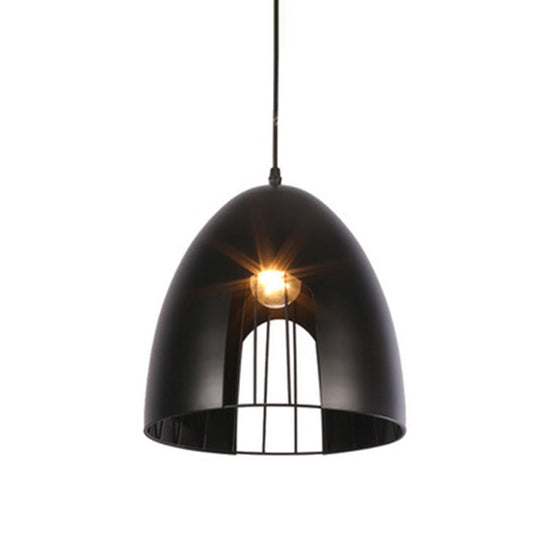 Metallic Bell Ceiling Light with Cage Shade - Industrial Pendant Light in White/Black