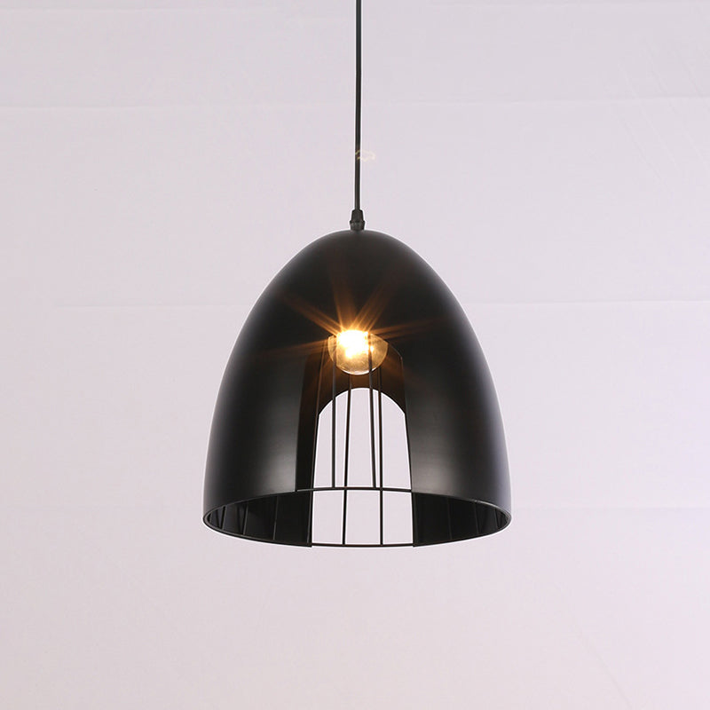 Metallic Bell Ceiling Light with Cage Shade - Industrial Pendant Light in White/Black