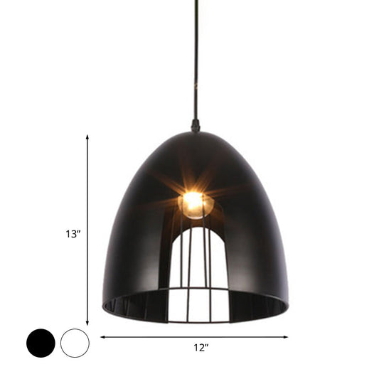 Metallic Bell Ceiling Light with Cage Shade - Industrial Pendant Light in White/Black