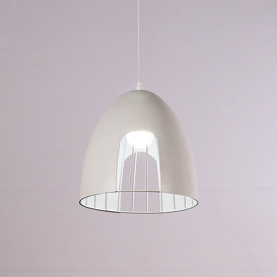 Metallic Bell Ceiling Light with Cage Shade - Industrial Pendant Light in White/Black