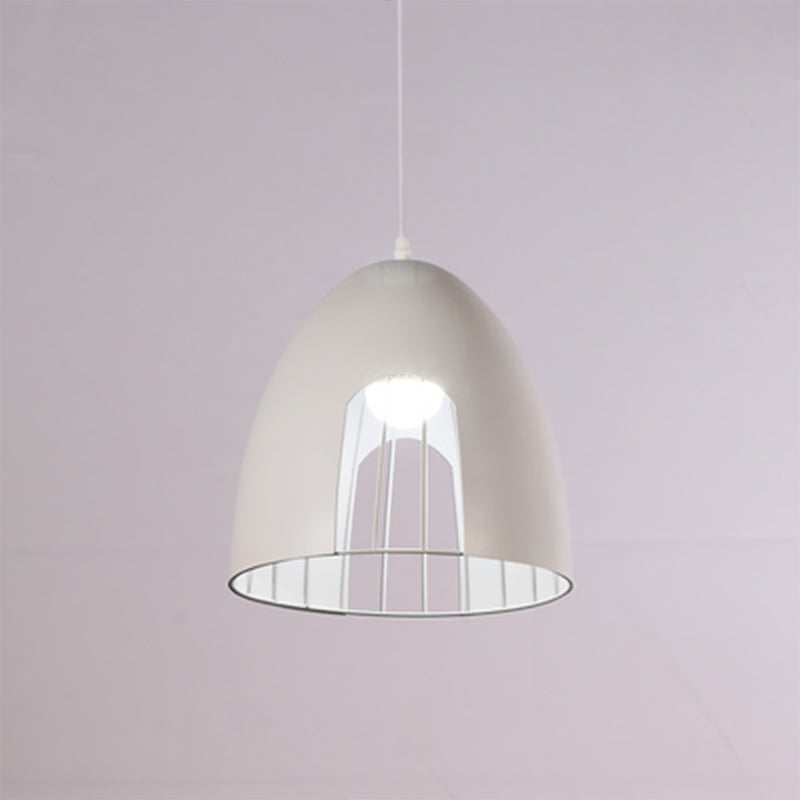 Industrial Cage Shade Pendant Light For Dining Table - Bell Metallic Ceiling Fixture In White/Black