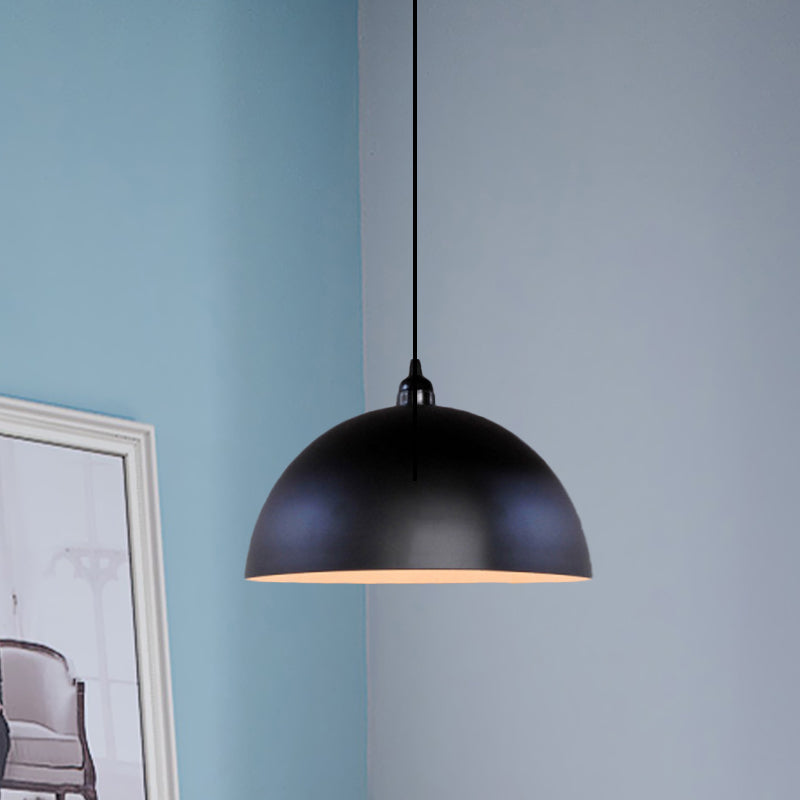 Iron Pendant Lighting: Industrial Dome Shade, Black Finish