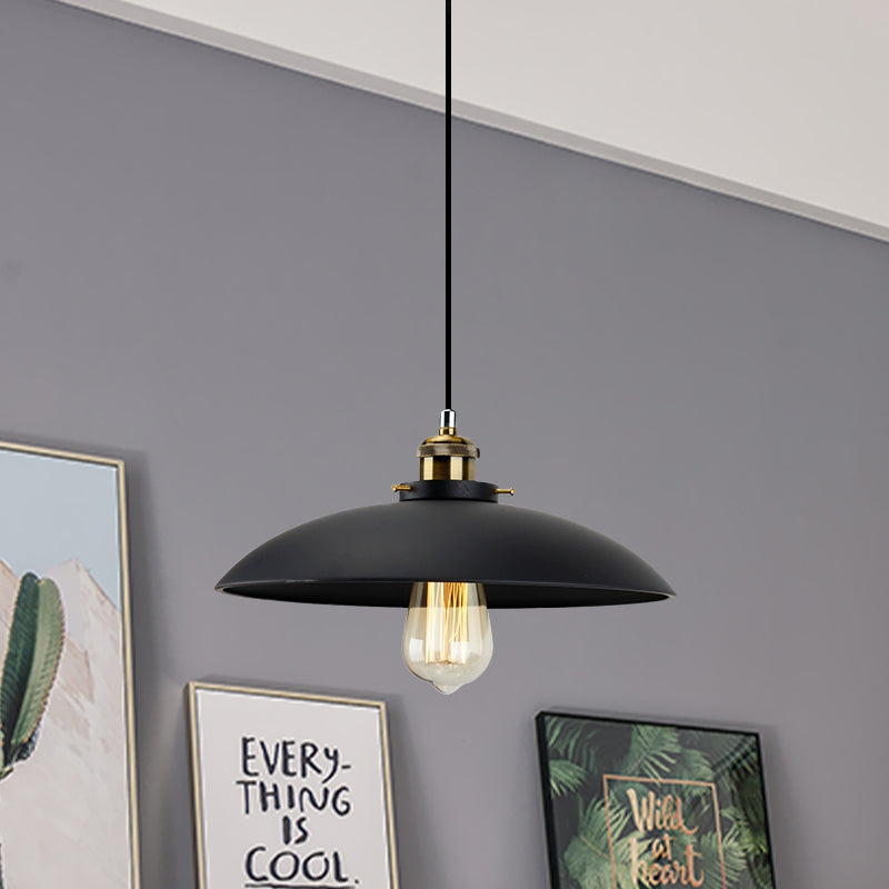 Industrial Black Saucer Shade Pendant Light For Dining Table - 1 12.5/16 Width