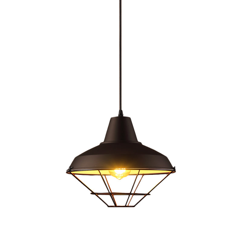 Black Finish Pendant Light with Wire Cage - Retro Style for Restaurant