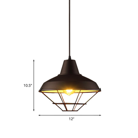 Black Finish Pendant Light with Wire Cage - Retro Style for Restaurant