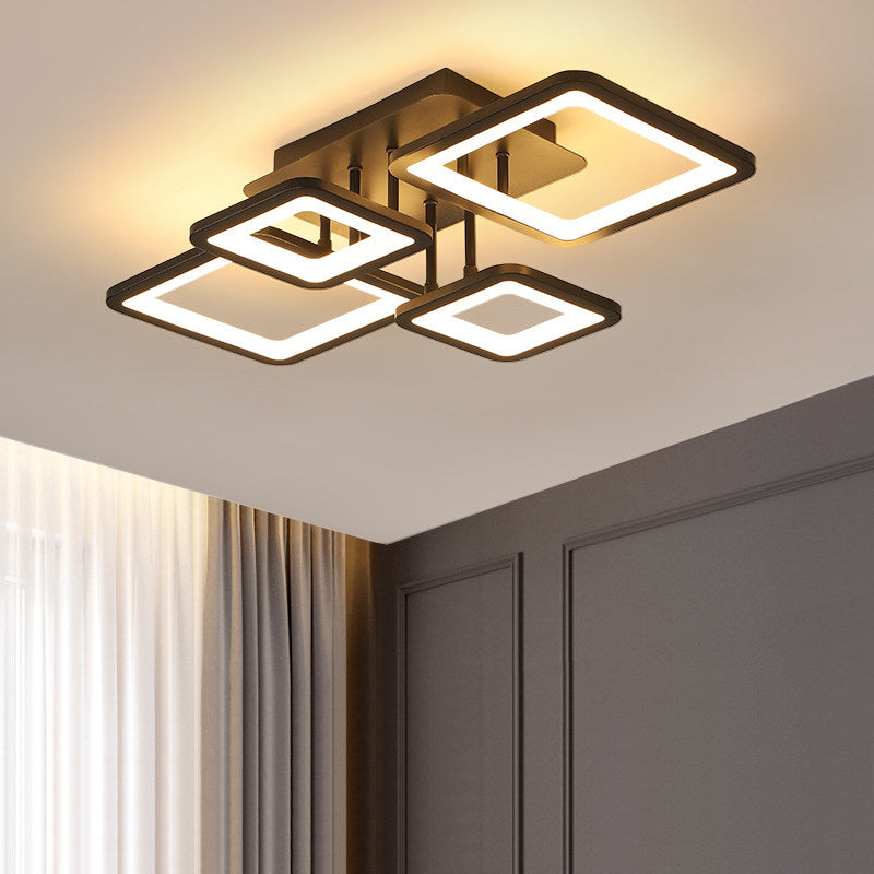 LED Semi Flush Chandelier with Square Acrylic Shade - Black Ceiling Light