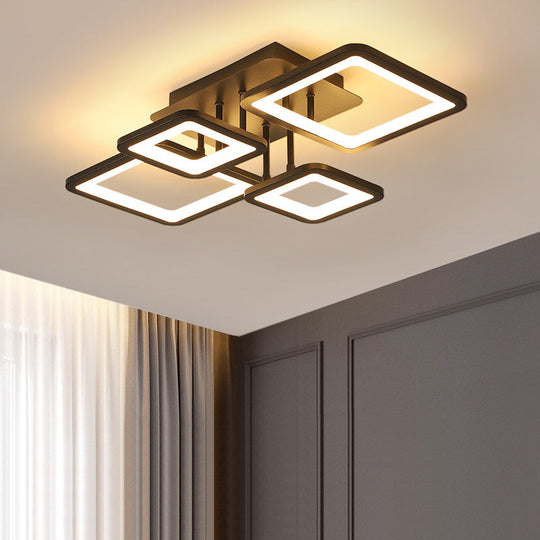 Led Semi Flush Chandelier With Square Acrylic Shade - Black Ceiling Light