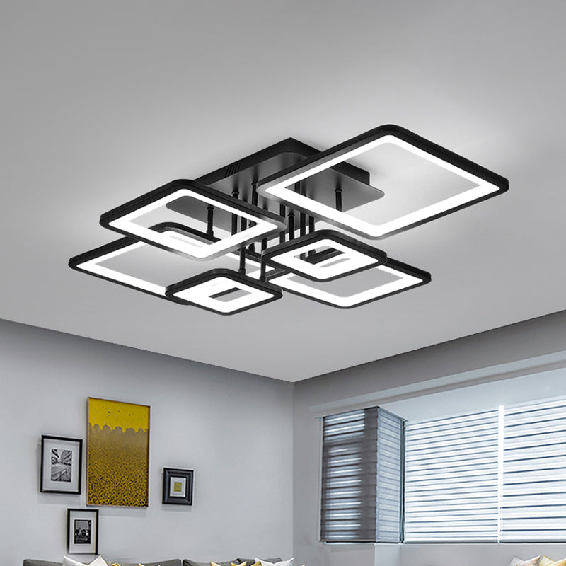 LED Semi Flush Chandelier with Square Acrylic Shade - Black Ceiling Light