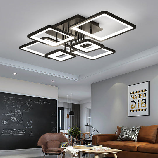 LED Semi Flush Chandelier with Square Acrylic Shade - Black Ceiling Light