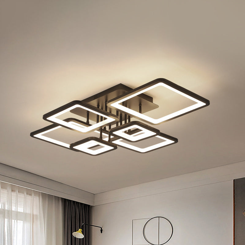 LED Semi Flush Chandelier with Square Acrylic Shade - Black Ceiling Light