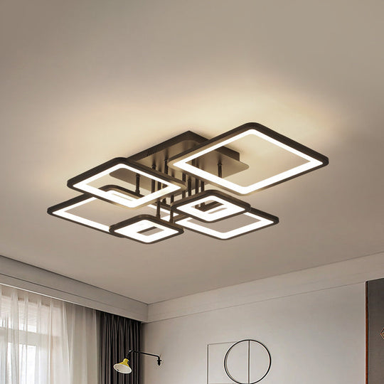 LED Semi Flush Chandelier with Square Acrylic Shade - Black Ceiling Light