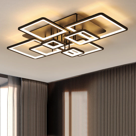 LED Semi Flush Chandelier with Square Acrylic Shade - Black Ceiling Light