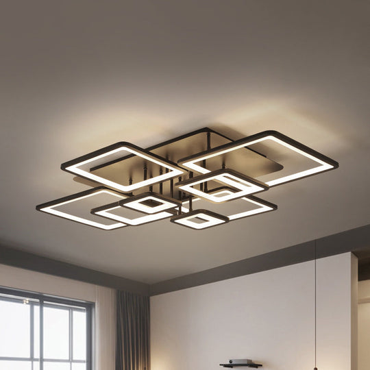 LED Semi Flush Chandelier with Square Acrylic Shade - Black Ceiling Light