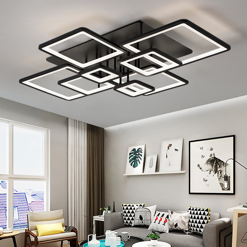 LED Semi Flush Chandelier with Square Acrylic Shade - Black Ceiling Light