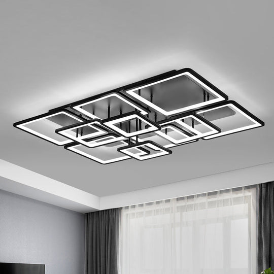 LED Semi Flush Chandelier with Square Acrylic Shade - Black Ceiling Light