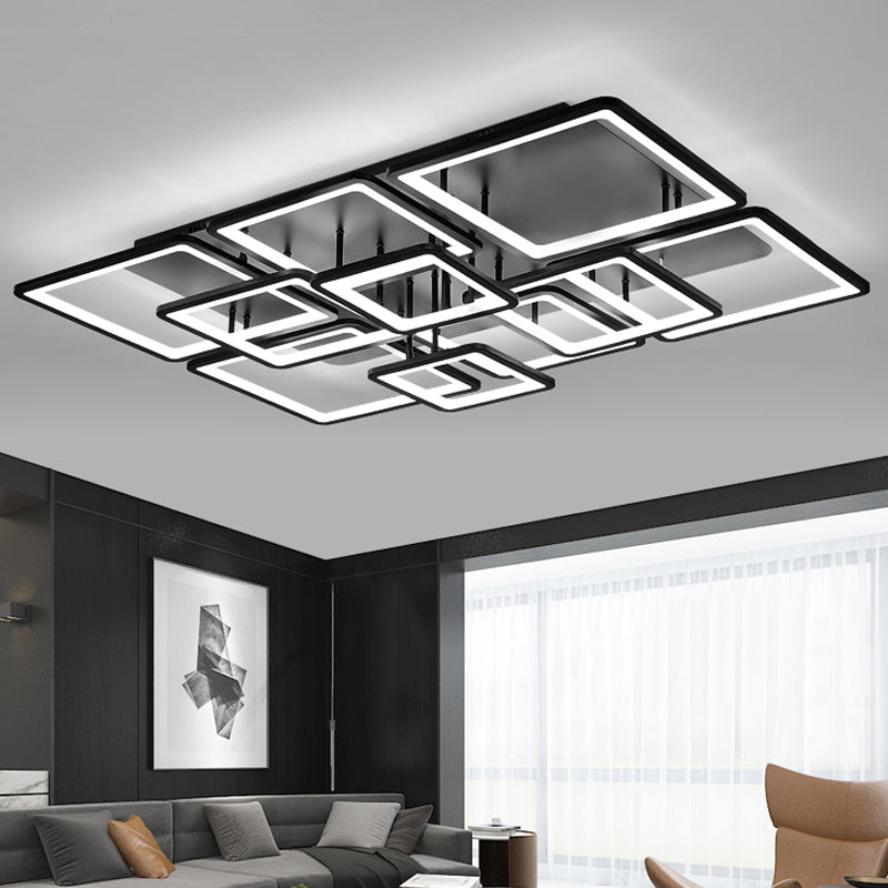 LED Semi Flush Chandelier with Square Acrylic Shade - Black Ceiling Light