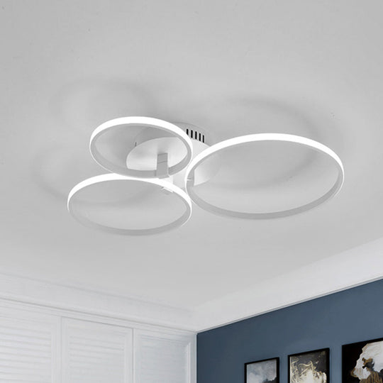 Minimalist Acrylic Semi Flush Ceiling Light for Living Room - Multi Ring Design, 3/9/12 Lights, White