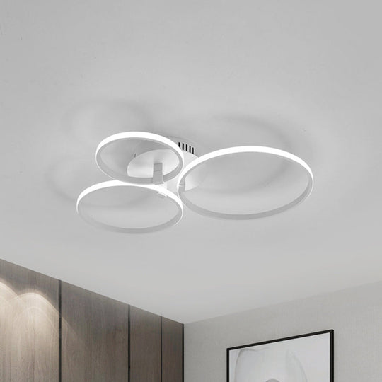 Minimalist Acrylic Semi Flush Ceiling Light for Living Room - Multi Ring Design, 3/9/12 Lights, White