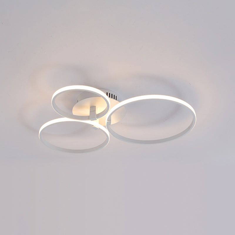 Minimalist Acrylic Semi Flush Ceiling Light for Living Room - Multi Ring Design, 3/9/12 Lights, White