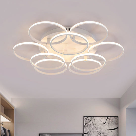 Minimalist Acrylic Semi Flush Ceiling Light For Living Room - Multi Ring Design 3/9/12 Lights White