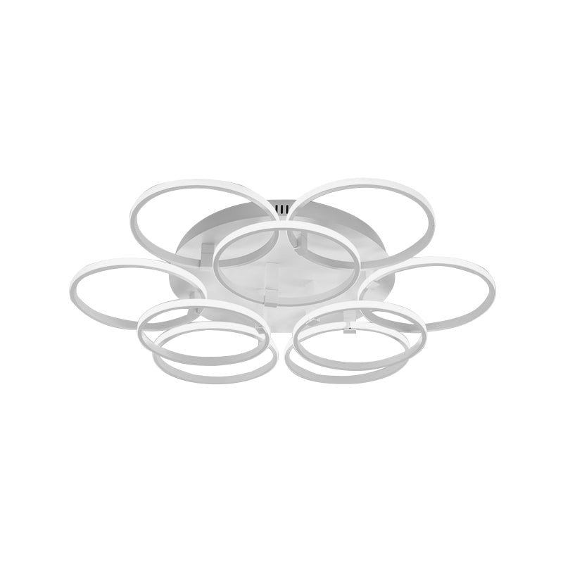 Minimalist Acrylic Semi Flush Ceiling Light for Living Room - Multi Ring Design, 3/9/12 Lights, White