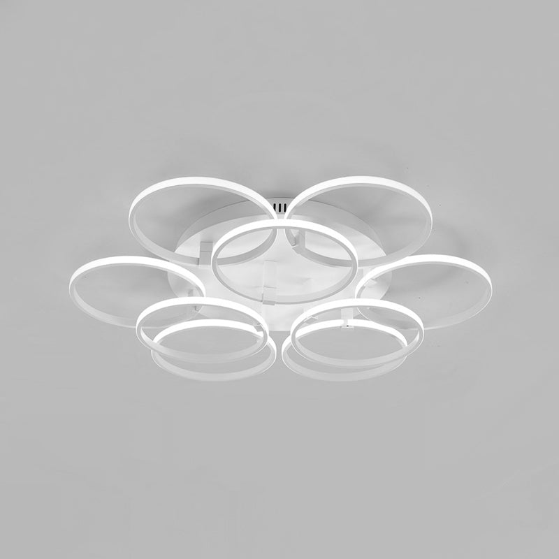 Minimalist Acrylic Semi Flush Ceiling Light for Living Room - Multi Ring Design, 3/9/12 Lights, White